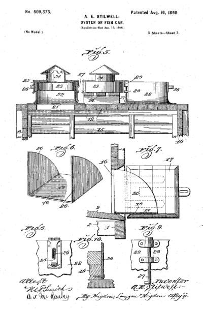 U.S. Patent drawing showing top and door detail of the Stilwell Oyster Car.