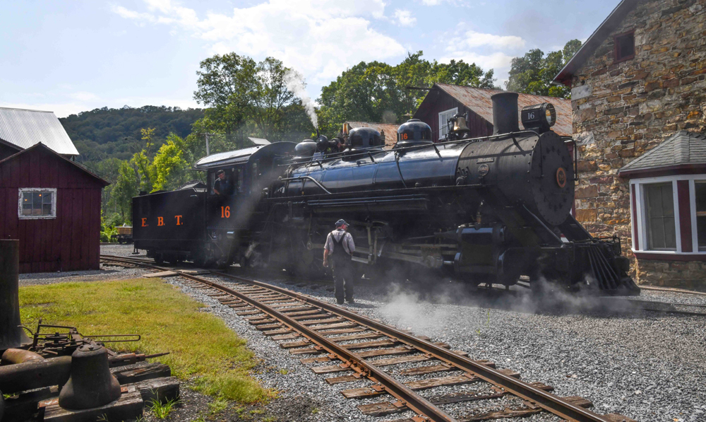 Steam engine in yard area