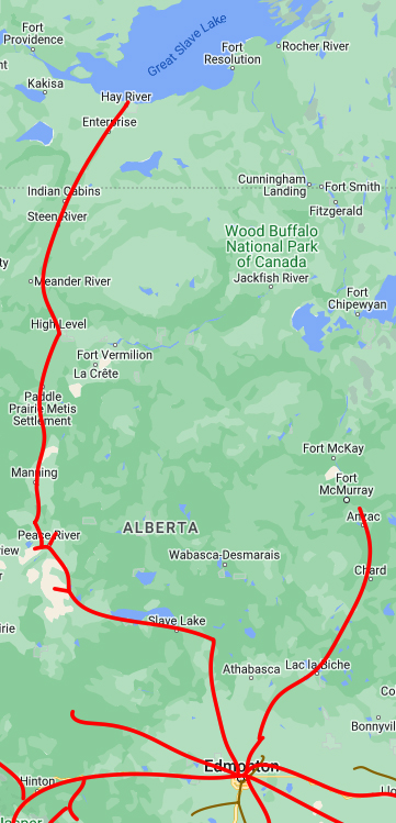 Map of northern Alberta and Northwest Territories