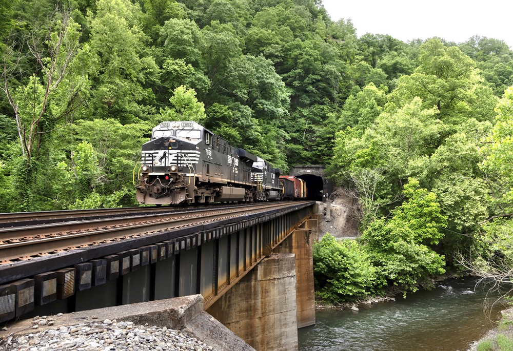 Norfolk Southern train crossing bridge