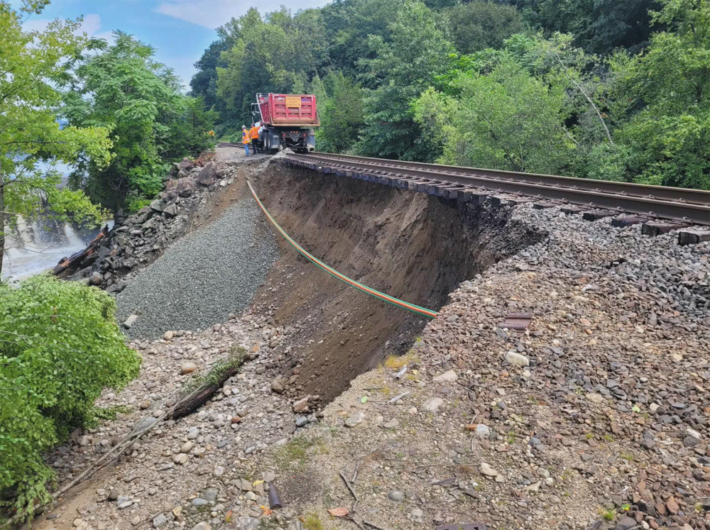 Wash-out section of railroad track