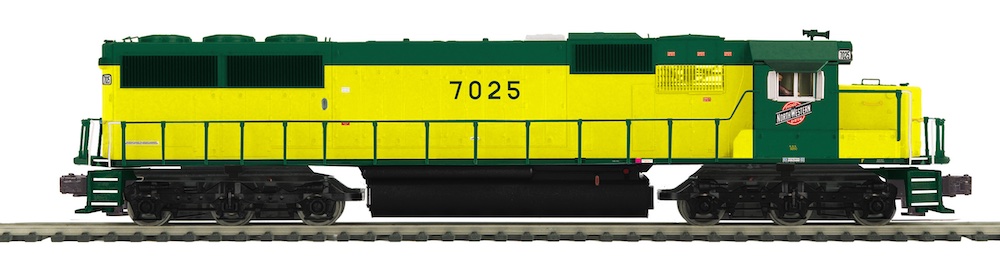  yellow and green model locomotive