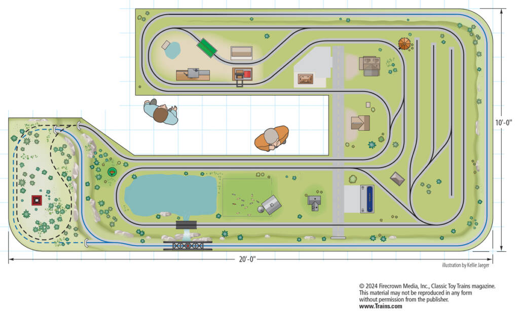 A toy train track plan for Art Volz's O-27 gauge layout