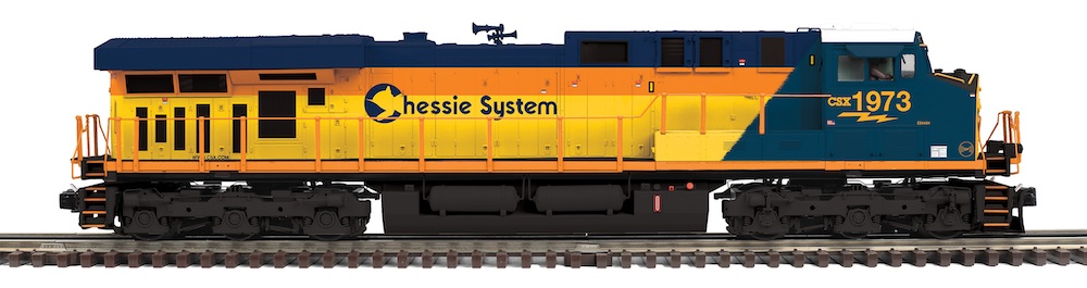 orange, yellow, and blue model locomotive