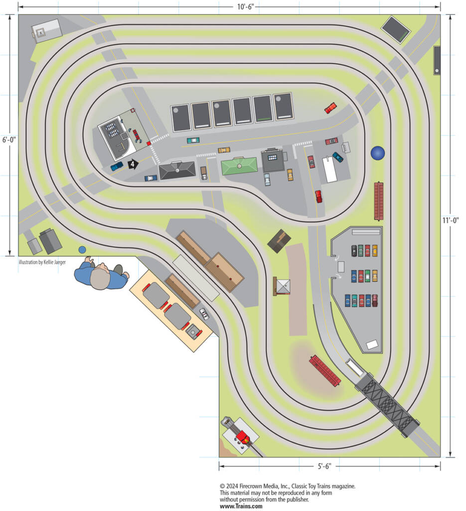 A toy train track plan for Tom Kaiser's O gauge layout