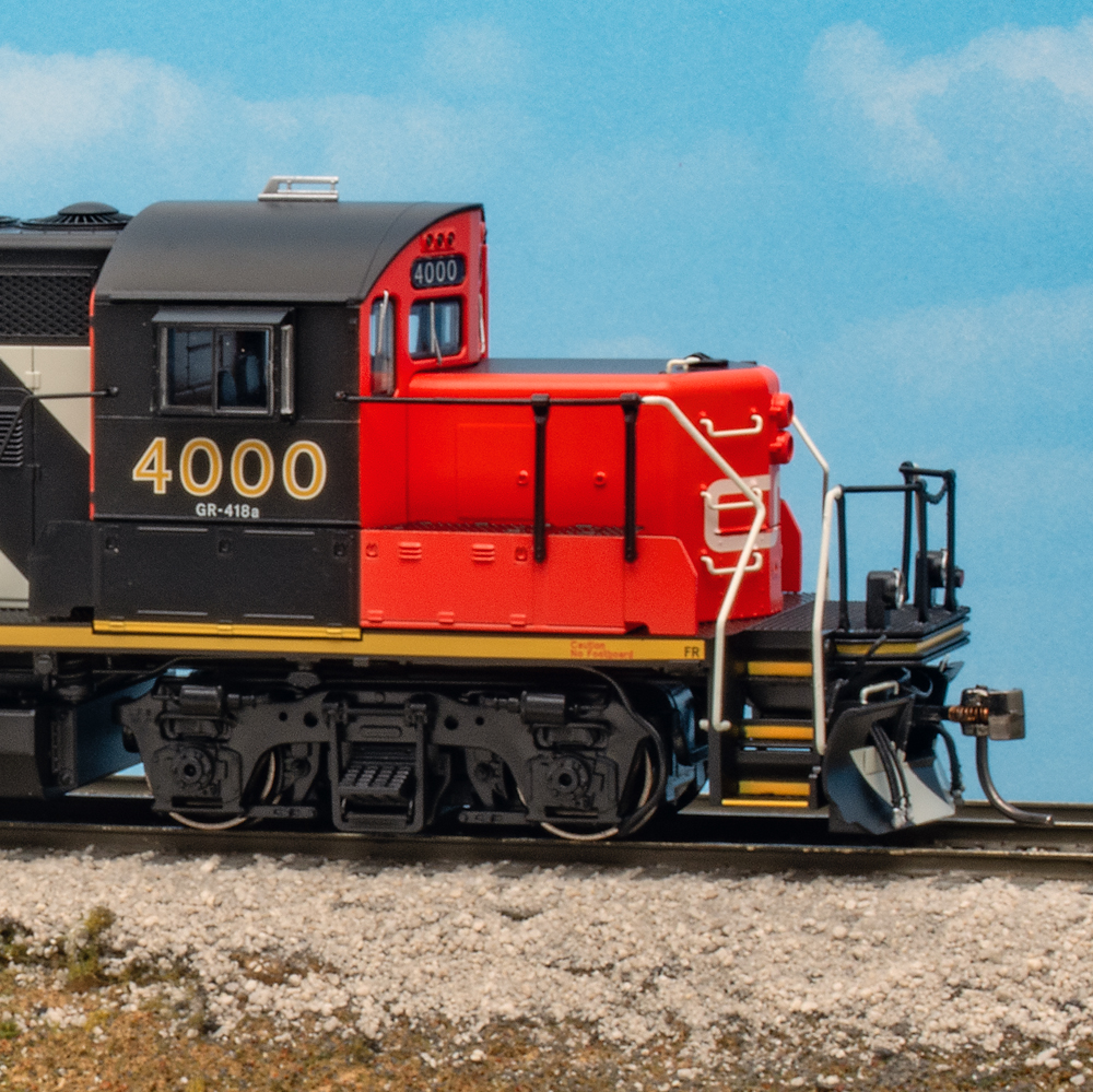 Color photo showing nose of HO scale diesel locomotive.