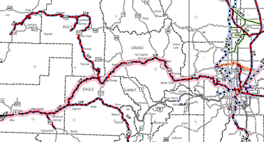 Portion of Colorado rail map