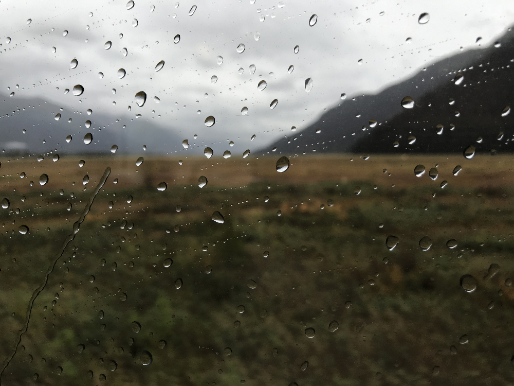 Rain covered mountain landscape