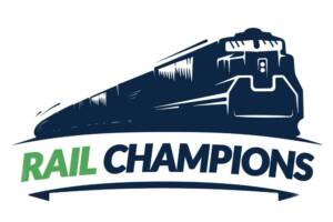 Blue-and-green logo for Rail Champions campaign