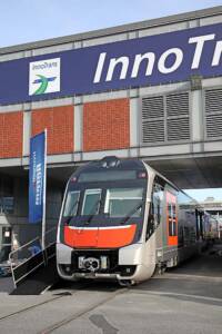 Commuter rail passenger car on display as InnoTrans opens in Berlin