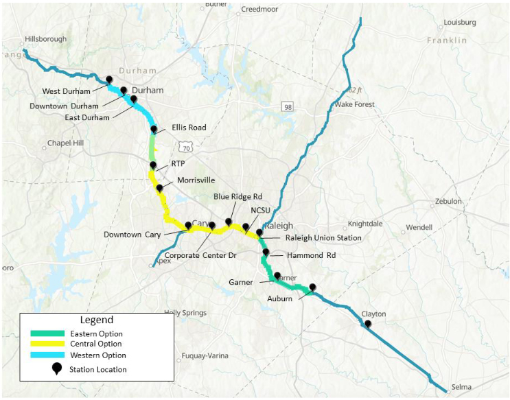 Map of rail line in North Carolina