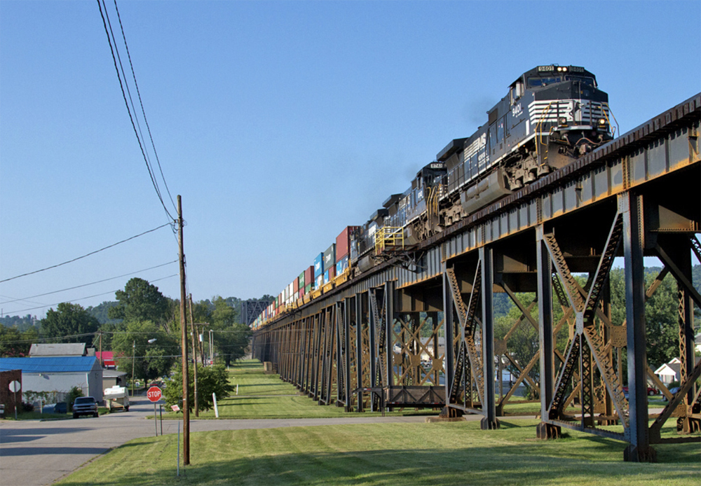 Intermodal train on bridge