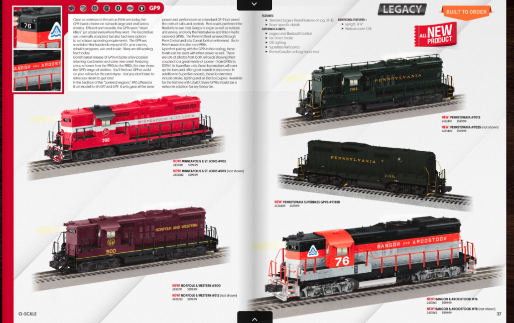 catalog page with locomotives