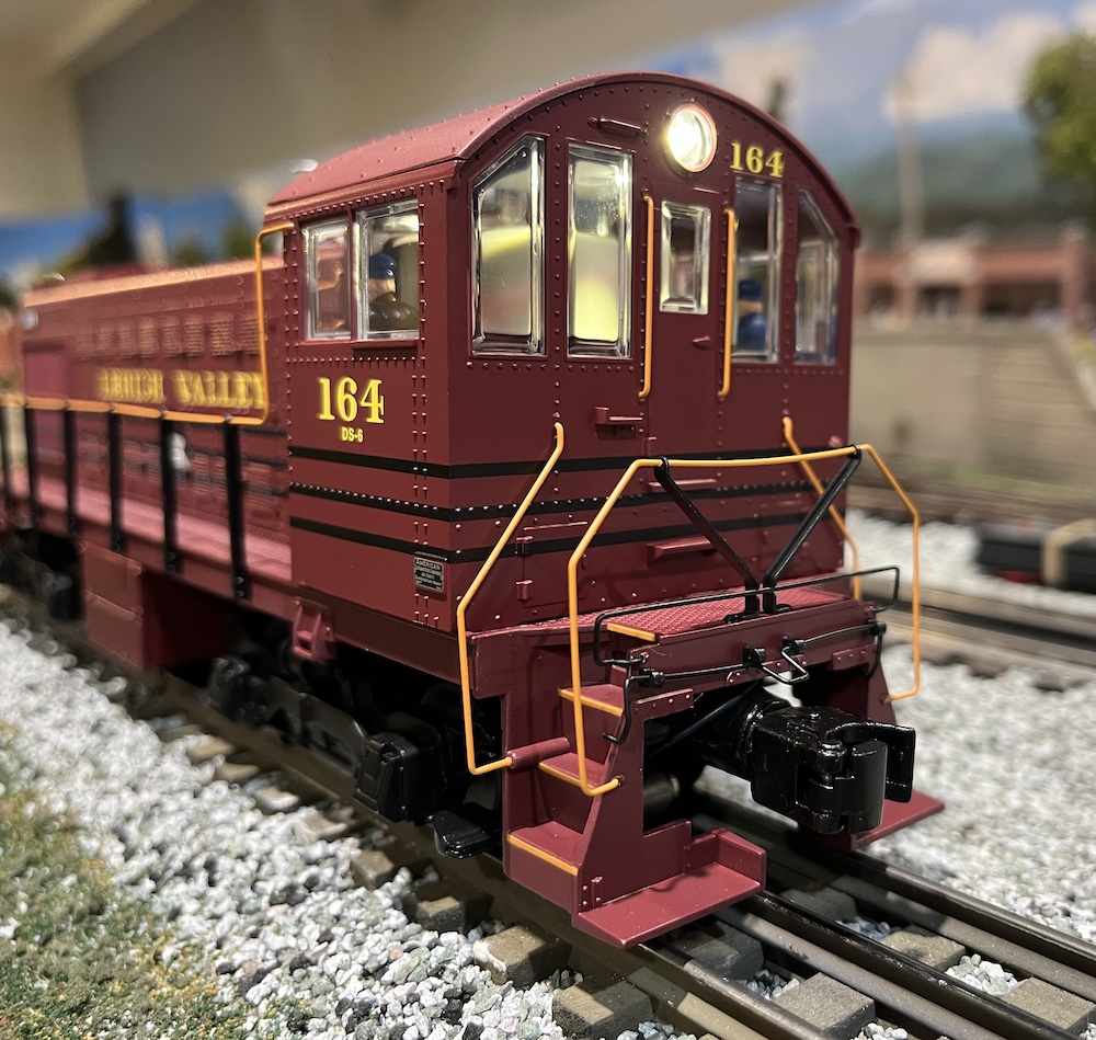 rear of model locomotive