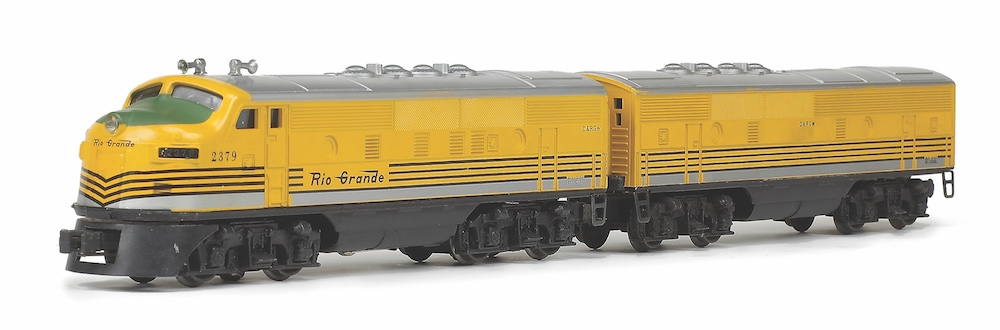 yellow and silver model train; revive the motors on Lionel No. 2379 diesels