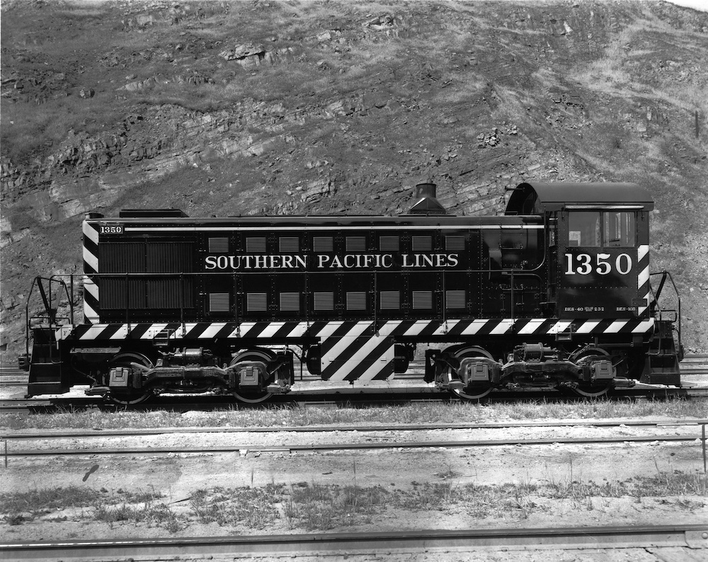  black and white photo of diesel switcher