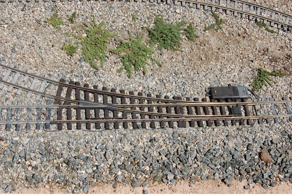 section of ballasted track on garden railway