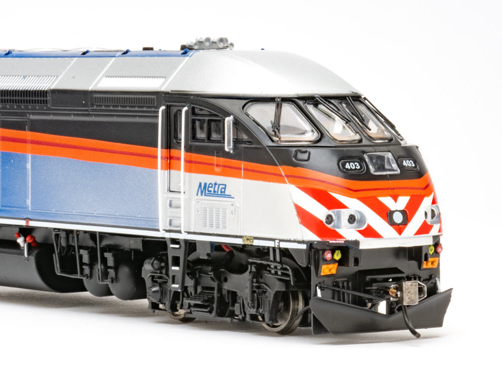 Color photo showing nose detail on HO scale diesel.