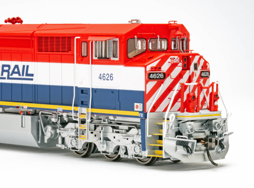 Color photo showing front end of HO scale diesel locomotive