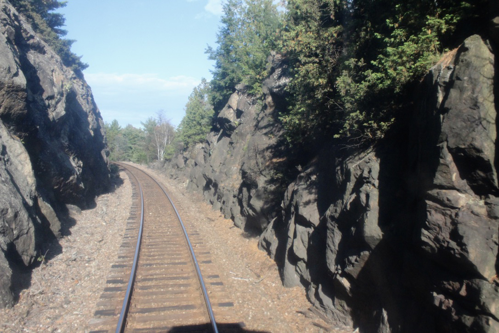 Tracks through rock cut