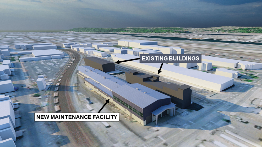 Illustration of new building at rail yard