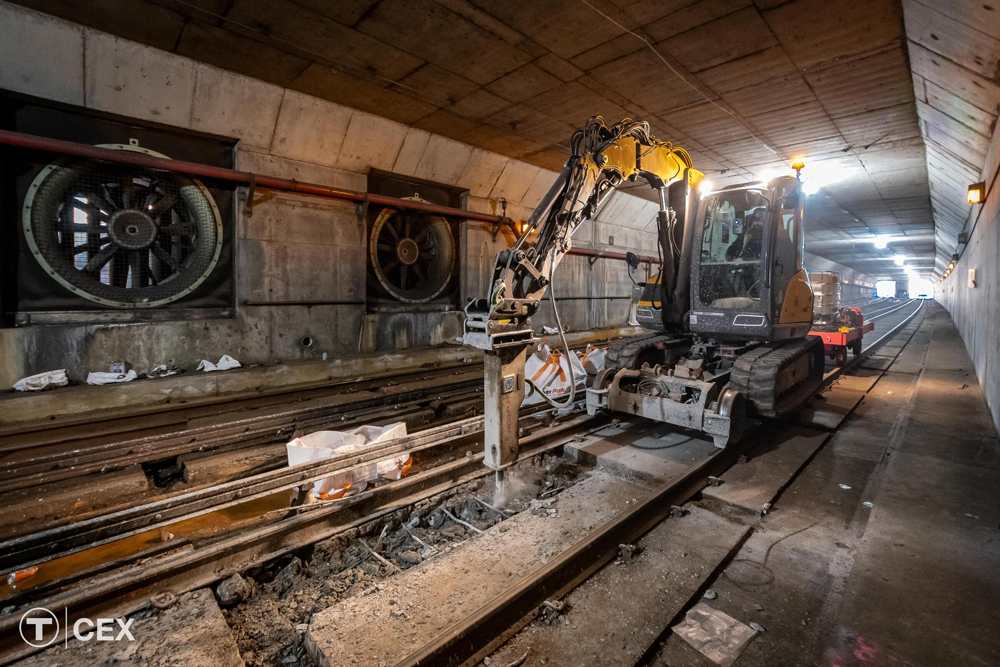 Machinery working on underground rail line