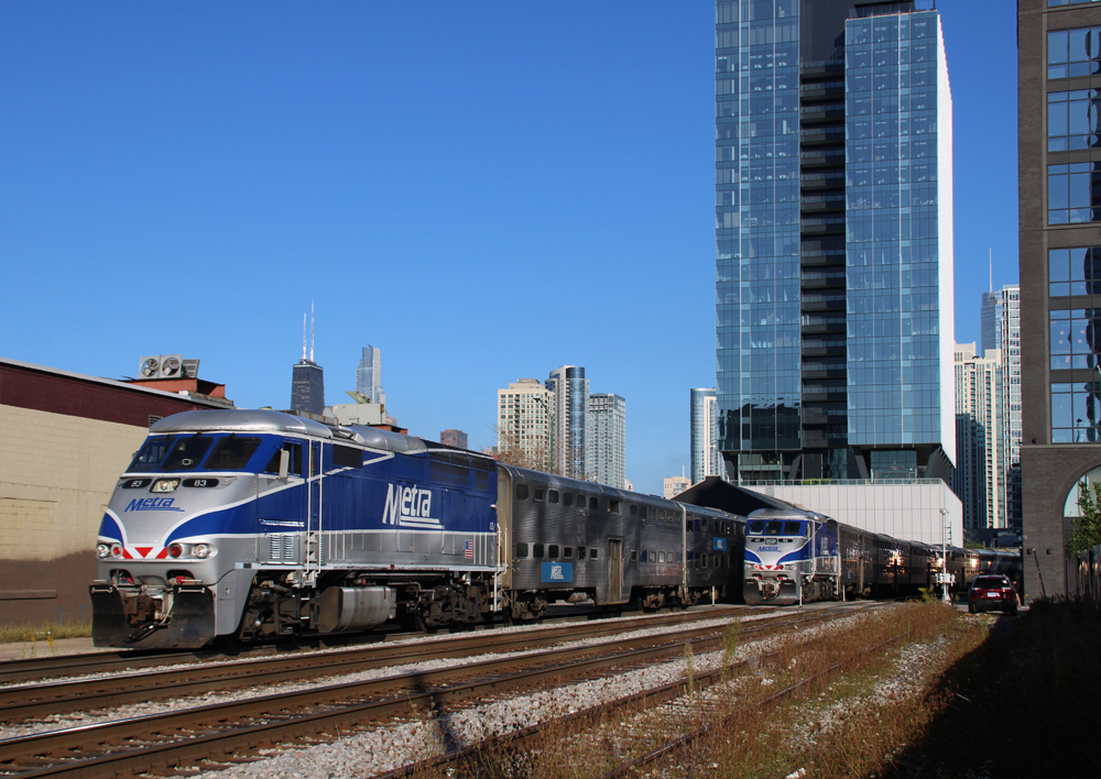 Two commter trains meet