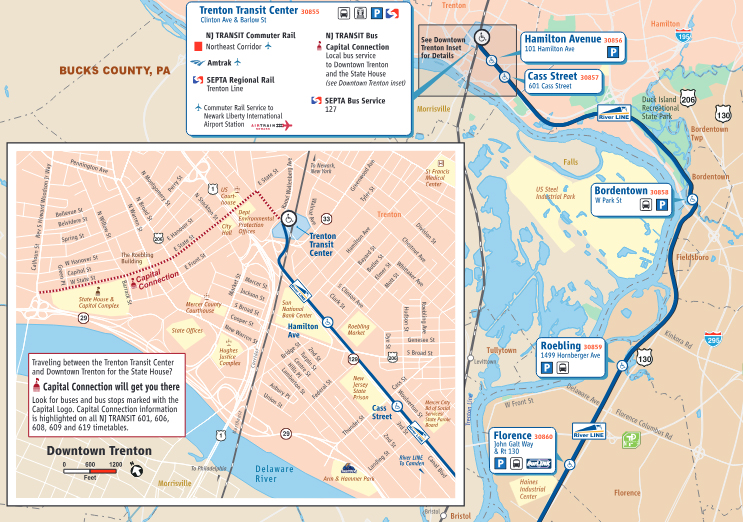 Portion of NJ Transit River Line map