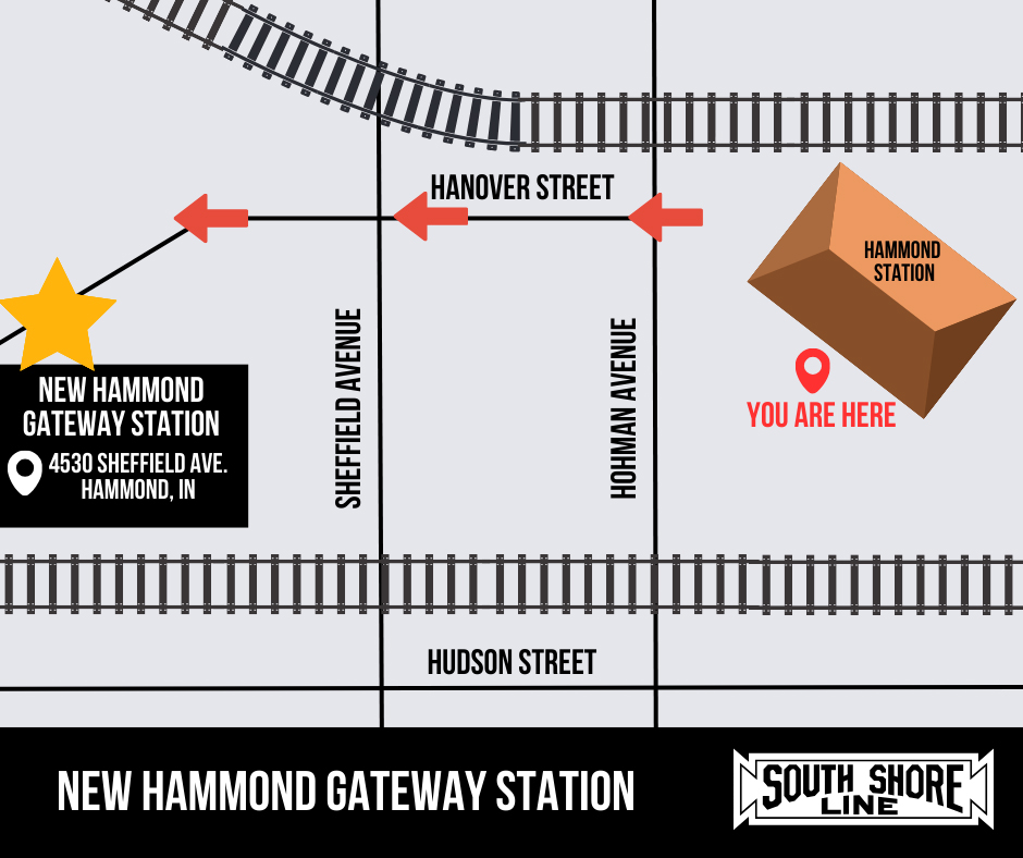 Map of location of old and new South Shore Line stations in Hammond, Ind.