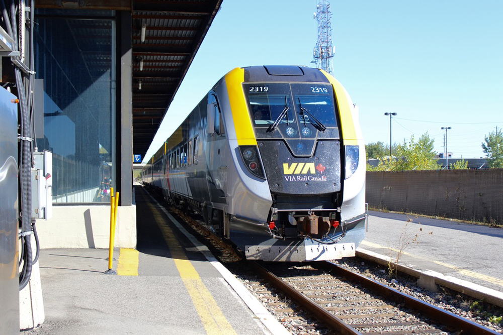 Cab car leads train into station