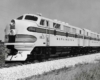 Streamlined Burlington Route diesel locomotives in black-and-white