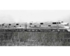 Streamlined Burlington Route diesel locomotives in black-and-white