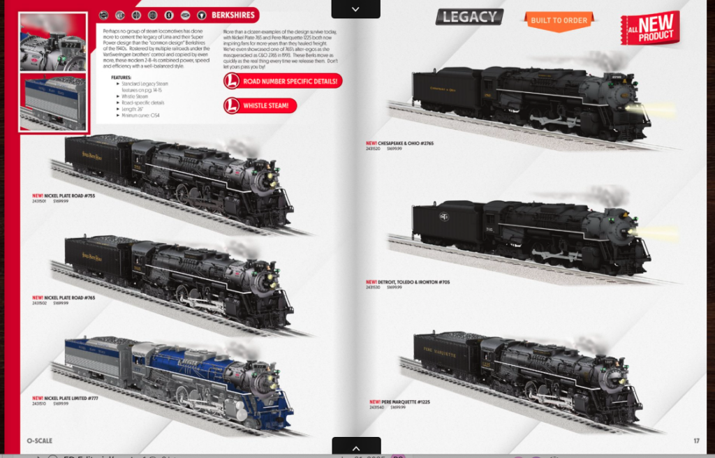 catalog page with locomotives