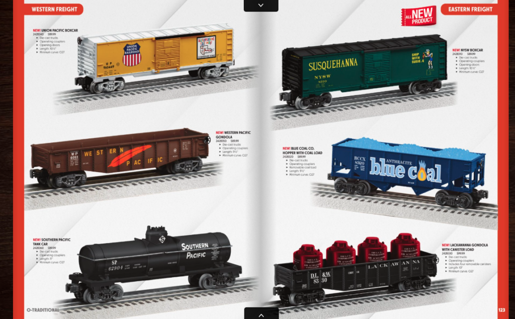 catalog page with freight cars