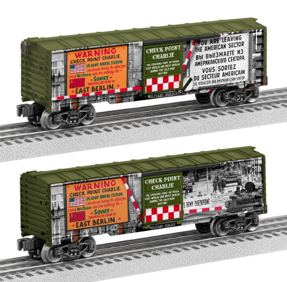 two boxcars with graphics