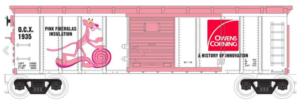 boxcars with pink panther graphics