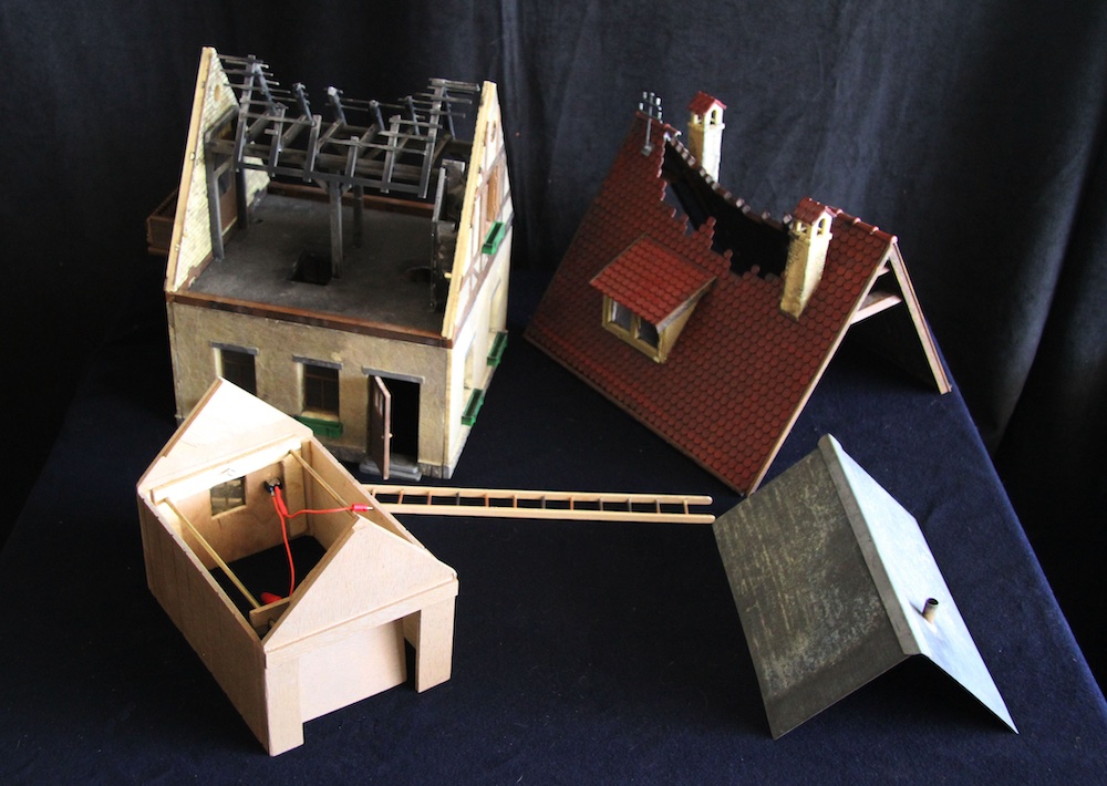 pieces of house structure and garage; Model a “burning” building