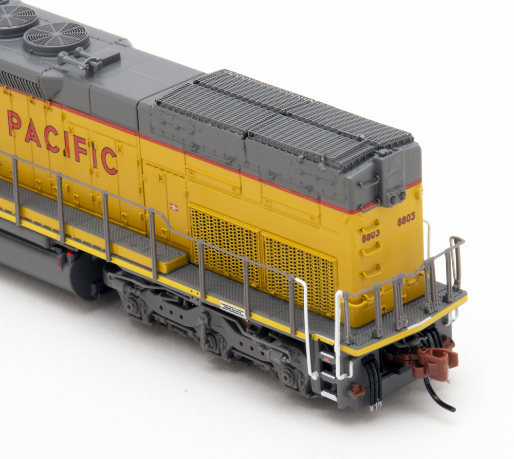 Color photo showing rear of N scale diesel locomotive.