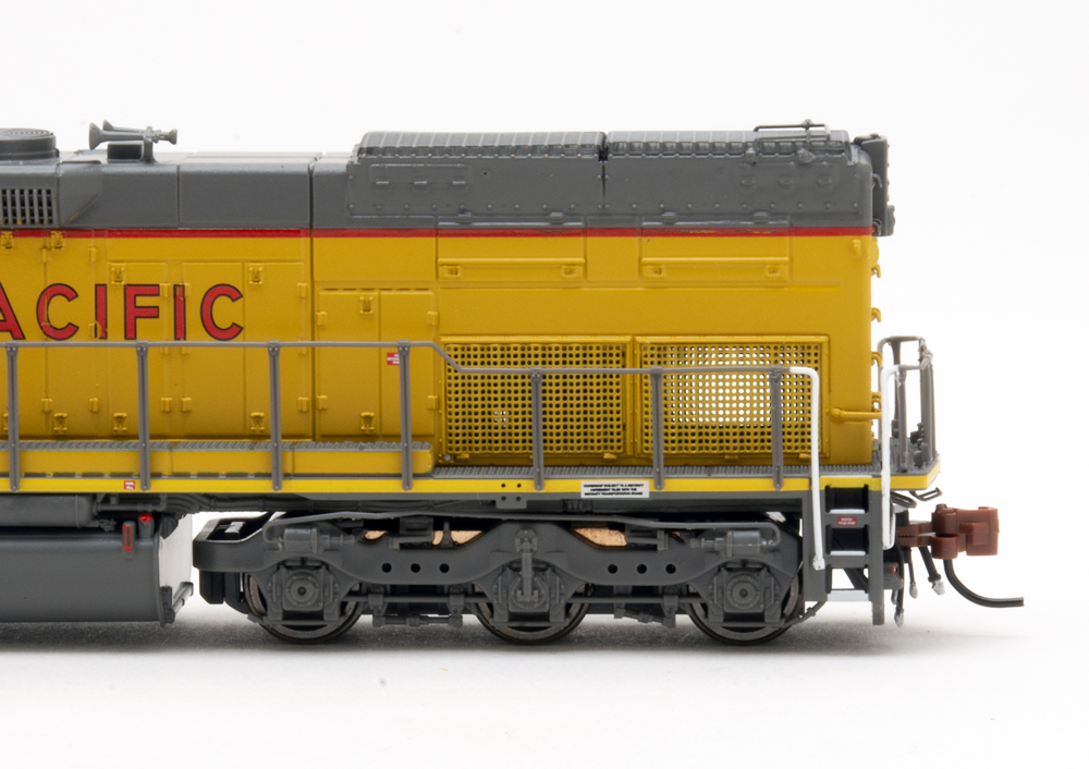 Color photo showing rear truck and long hood on N scale diesel.