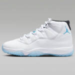 White basketball shoe with light blue sole