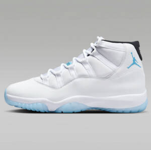 White basketball shoe with light blue sole