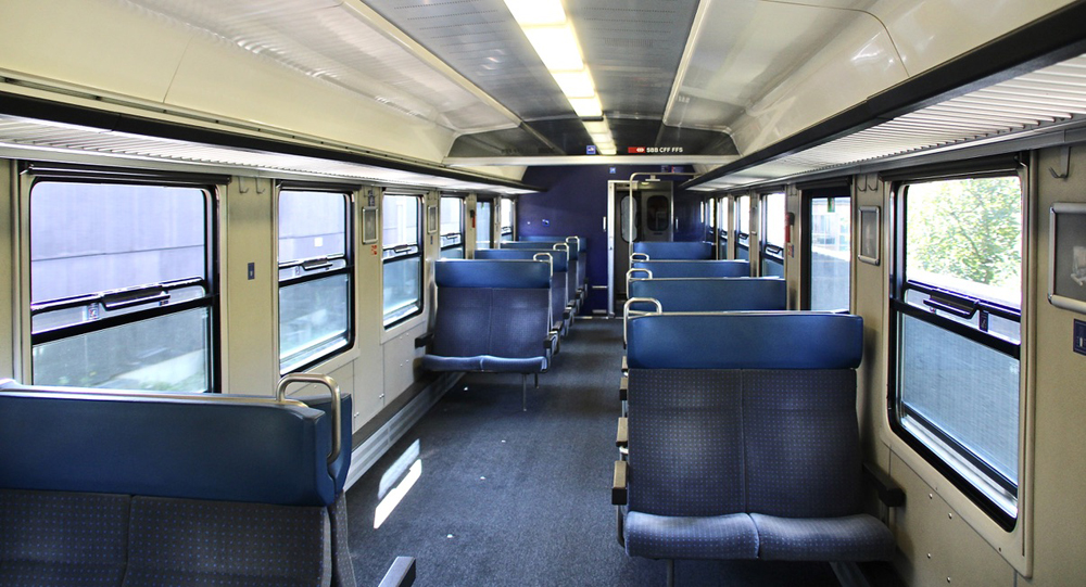 Inside of coach with slide-open windows