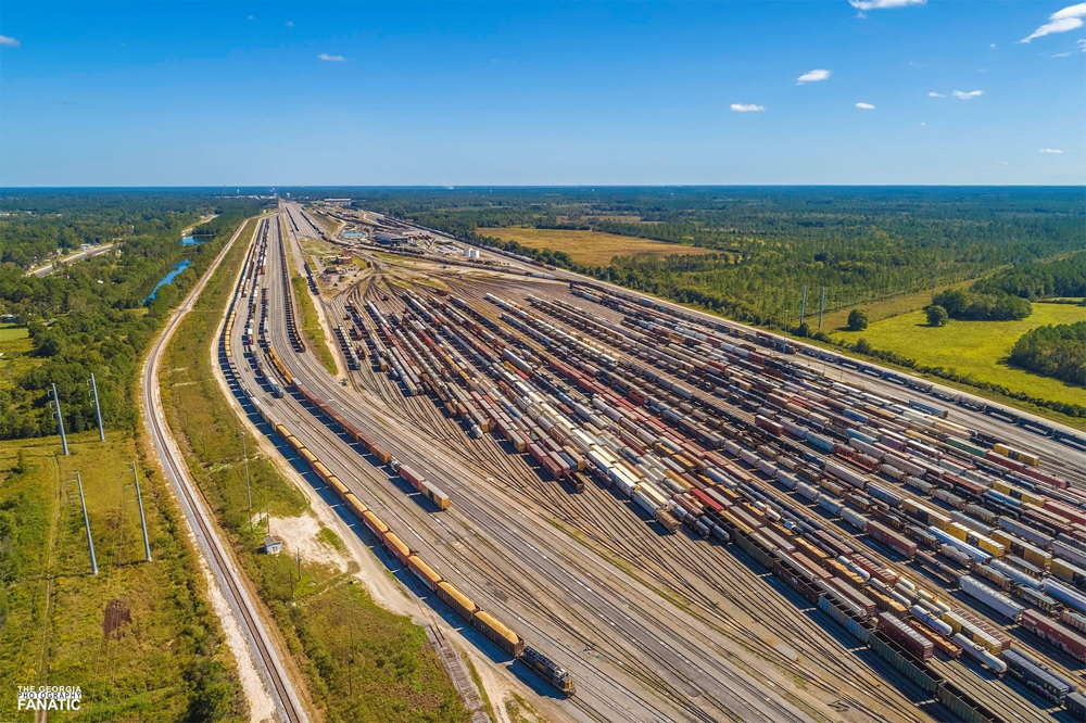 Aerial view of rail yard