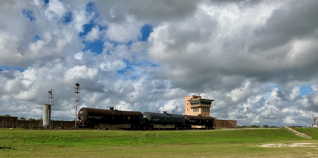 Cars rolling down hump at rail yard