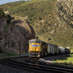 Union Pacific EMD SD70M No. 4271 approaches Echo Canyon near Echo, Utah, in the last of the evening light. What will a new administration mean for carload freight? Chase Gunnoe