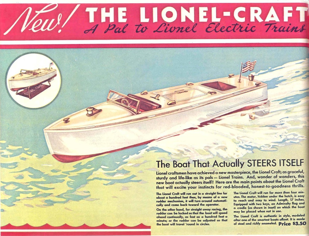 vintage catalog page with toy boat