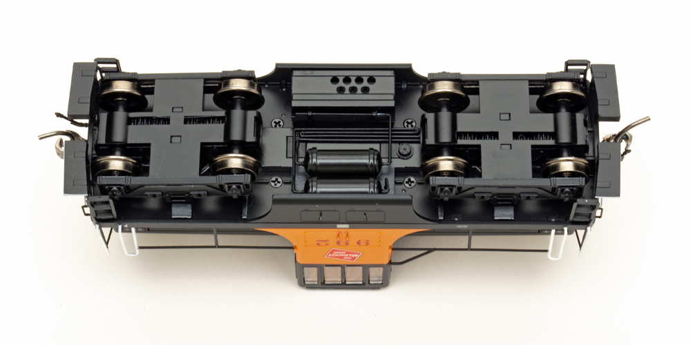 Underbody details on HO scale switcher.