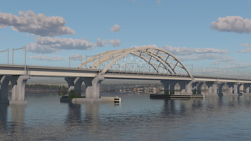 Rendering of bridges with arched center spans