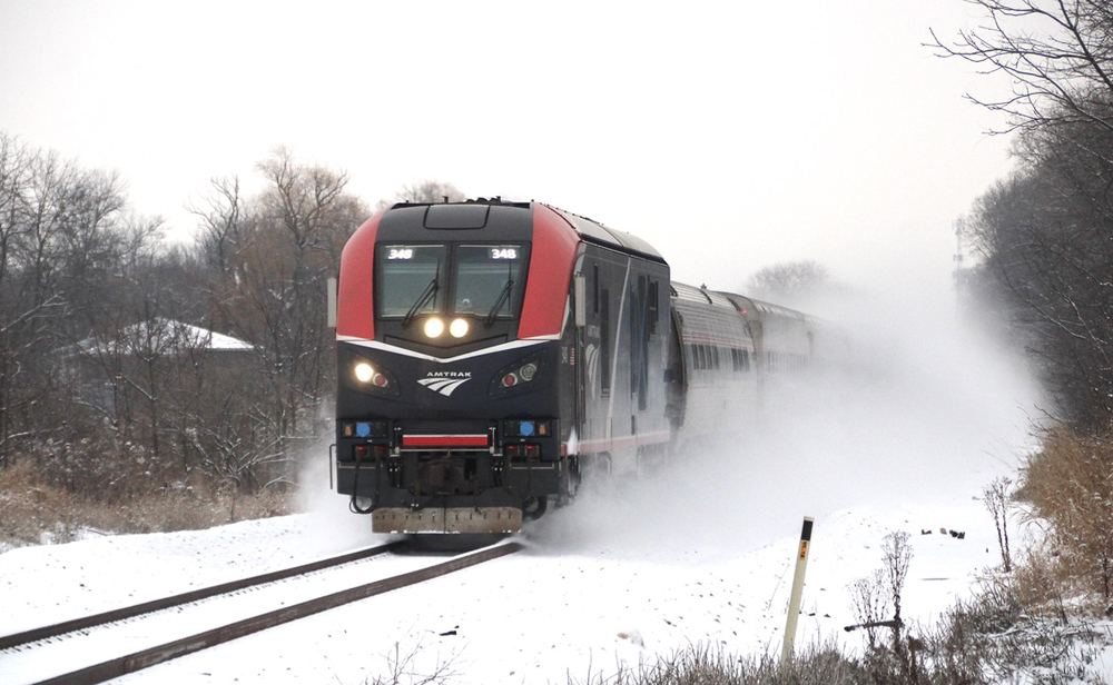 Passenger train in snow