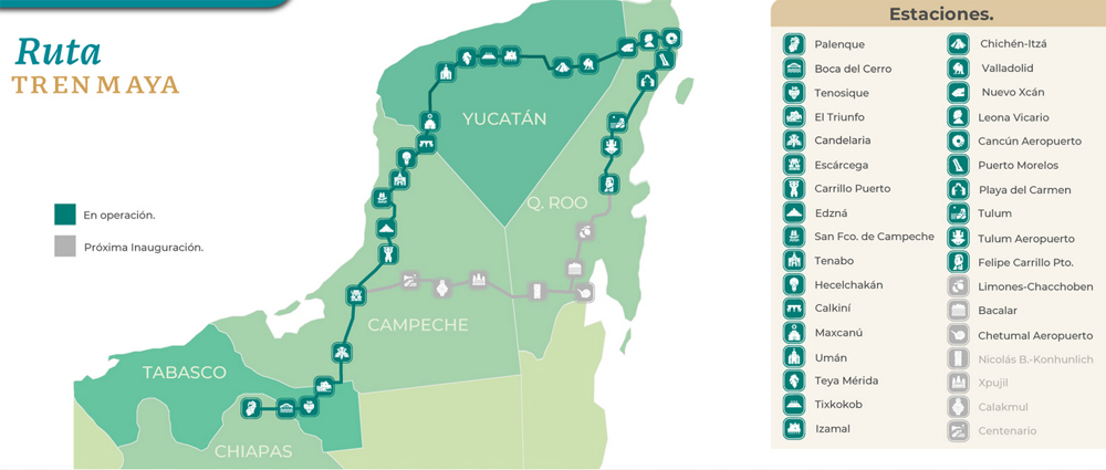 Map of rail line in Mexico